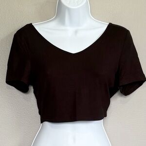 3/25$ Shein Cropped Short Sleeve Tee With Open Back Tie Black Womens Medium